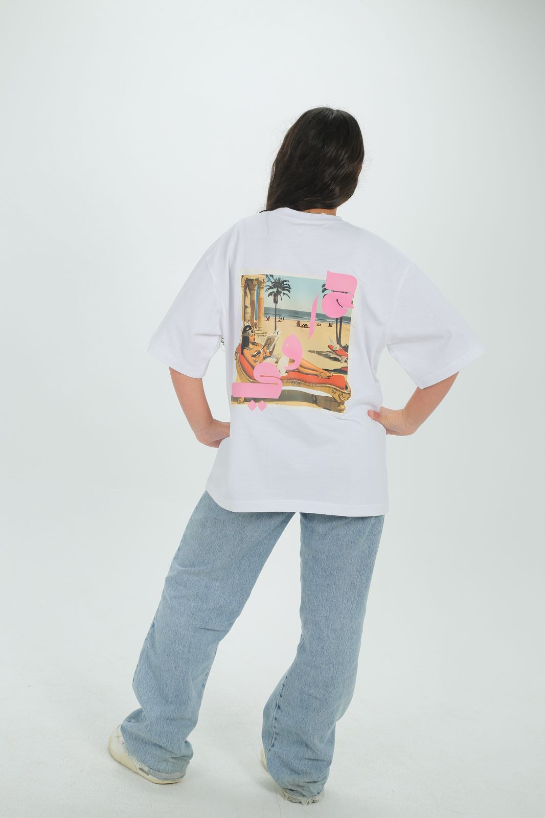 White "Cleo On The Beach" T-Shirt